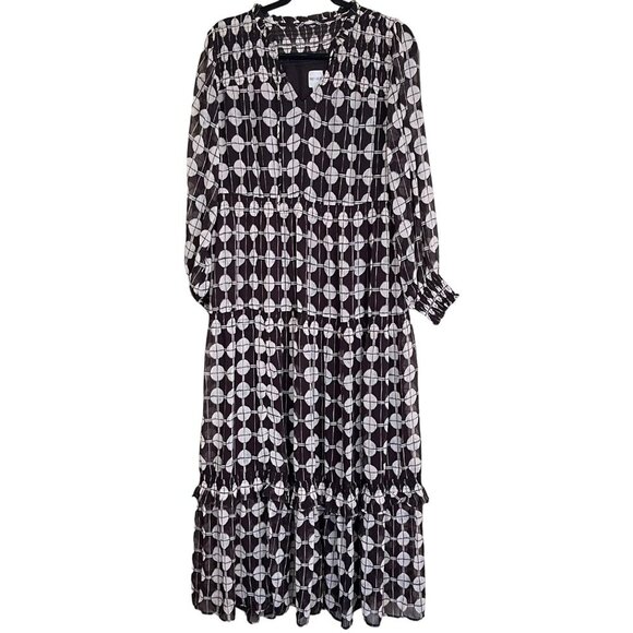 Nic + Zoe $228 Chiffon Dot Maxi Dress Size Large NWT Black White - Picture 5 of 12